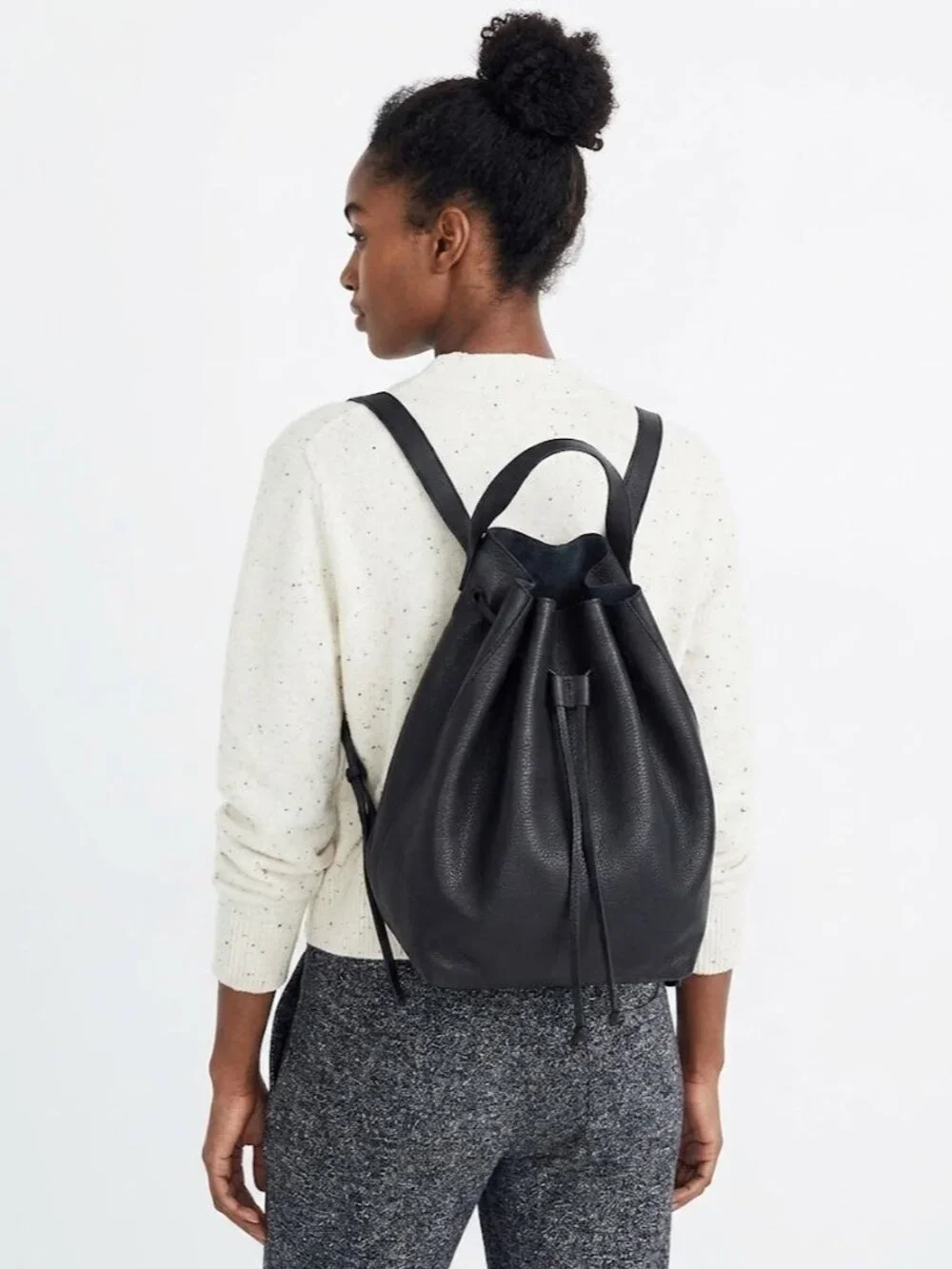 Madewell Somerset Backpack True Black Leather Drawstring EUC
